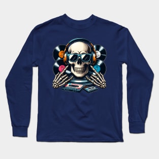 Skull head with headphones and sunglasses in a retro style. Long Sleeve T-Shirt